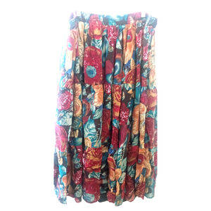 Vintage Bechamel Skirt Womens Sz L Rayon Artsy Floral Elastic Waist Colorful Vtg